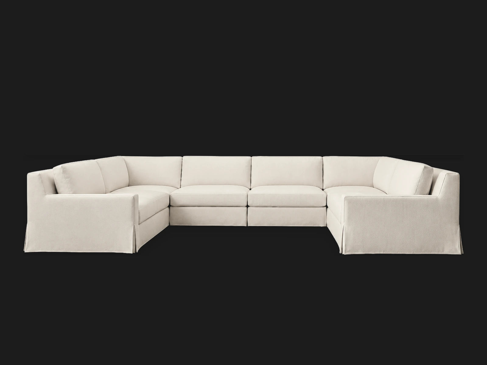Modena Slipcovered Modular Track Arm 6-Piece U-Sectional — Italian Brushed Wool Vanilla — elevated view