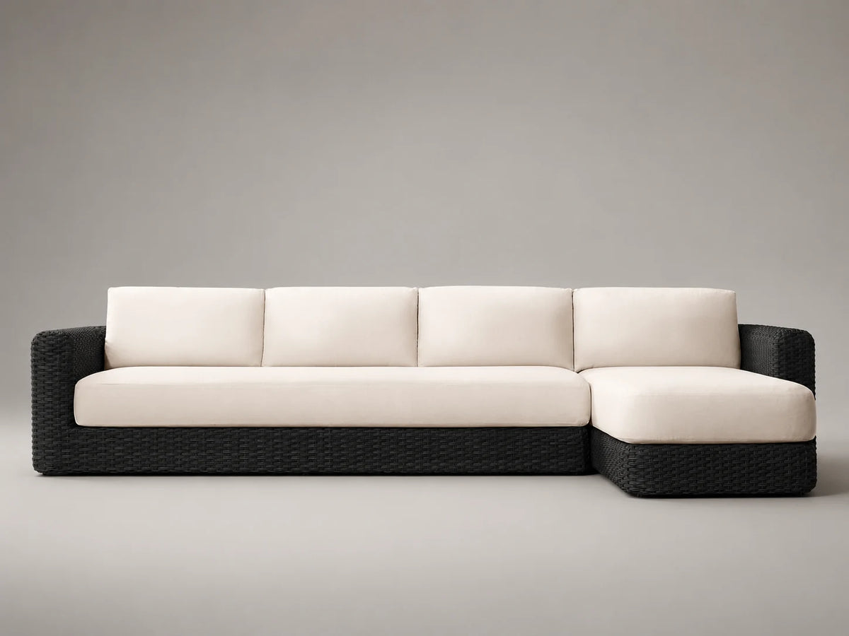 Outdoor Chaise Sofa, Wicker Frame, Performance Fabric, product view