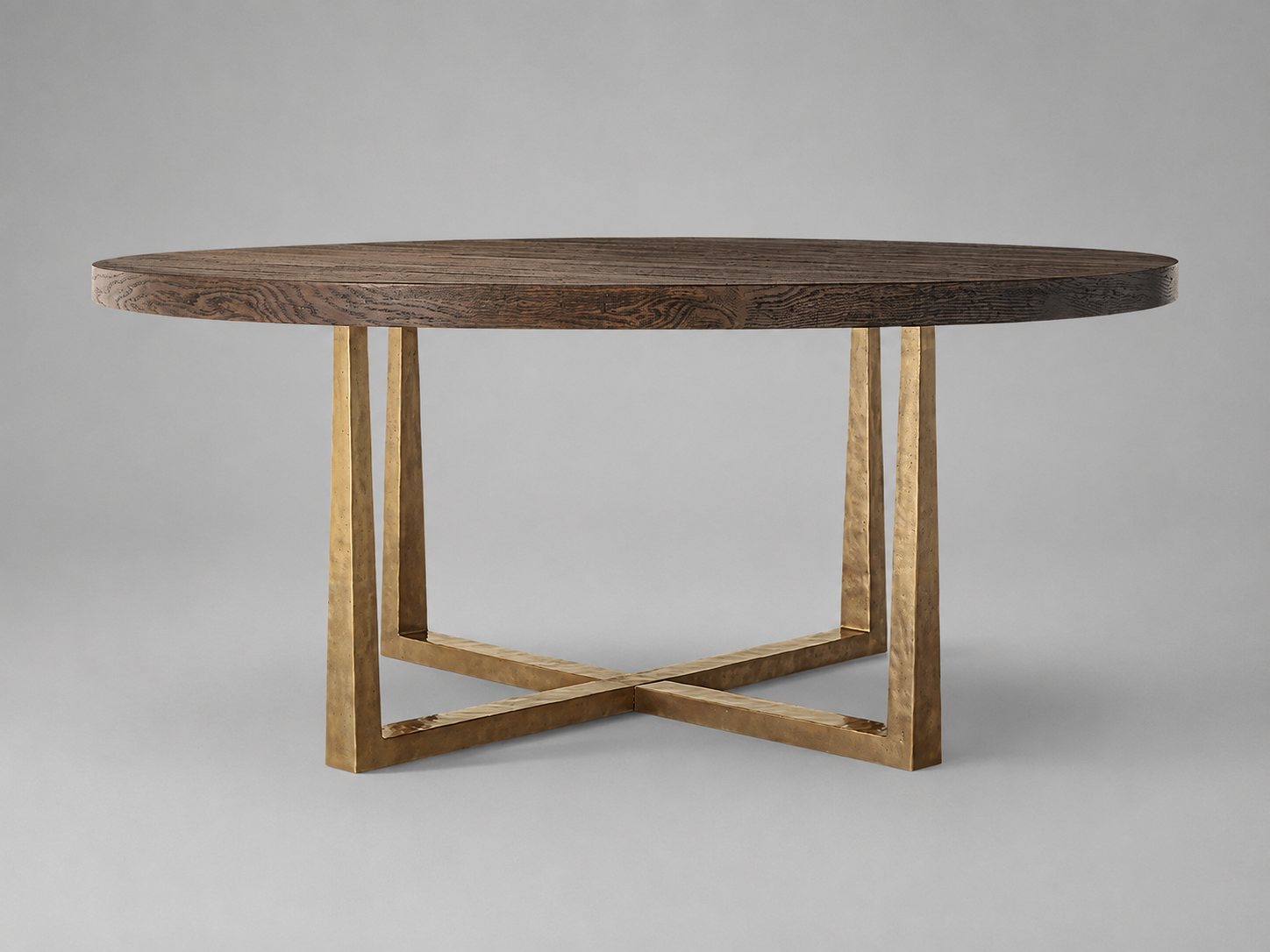 Round Oak Dining Table with Brass Base