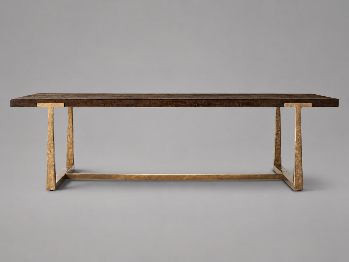 Expandable Solid Oak Dining Table, Forged Brass Base,8-10seats
