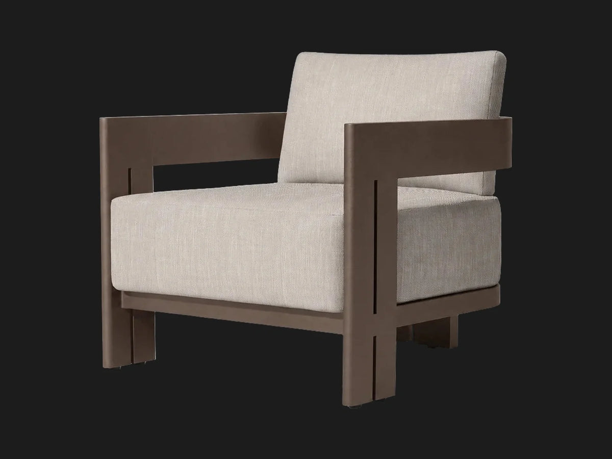 Outdoor aluminum lounge chair, three-quarter view
