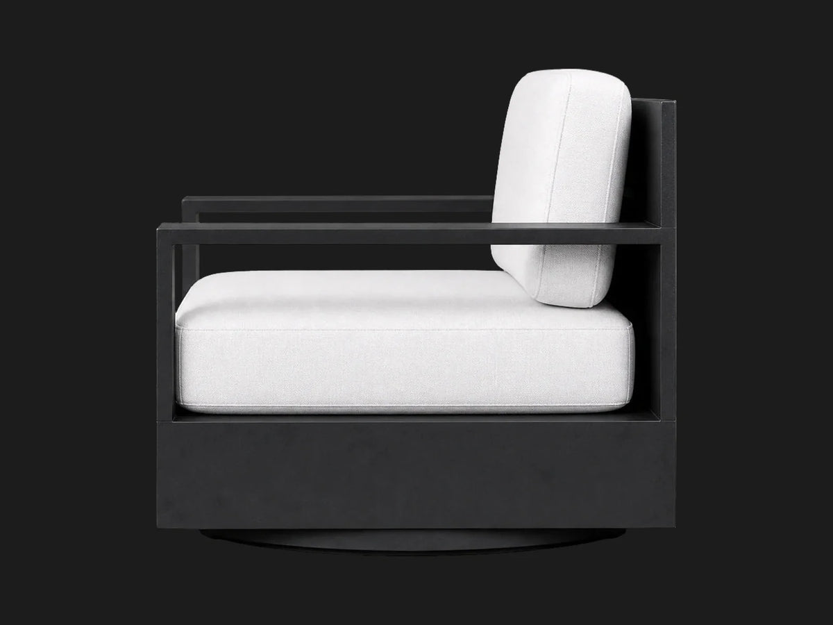 Outdoor black aluminum swivel chair, side view