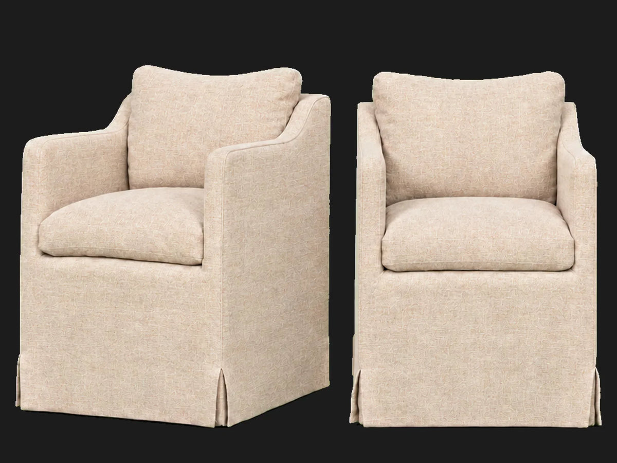 Amelia Dining Chair 2-piece set in Heritage Belgian Linen Petal - front and three-quarter views