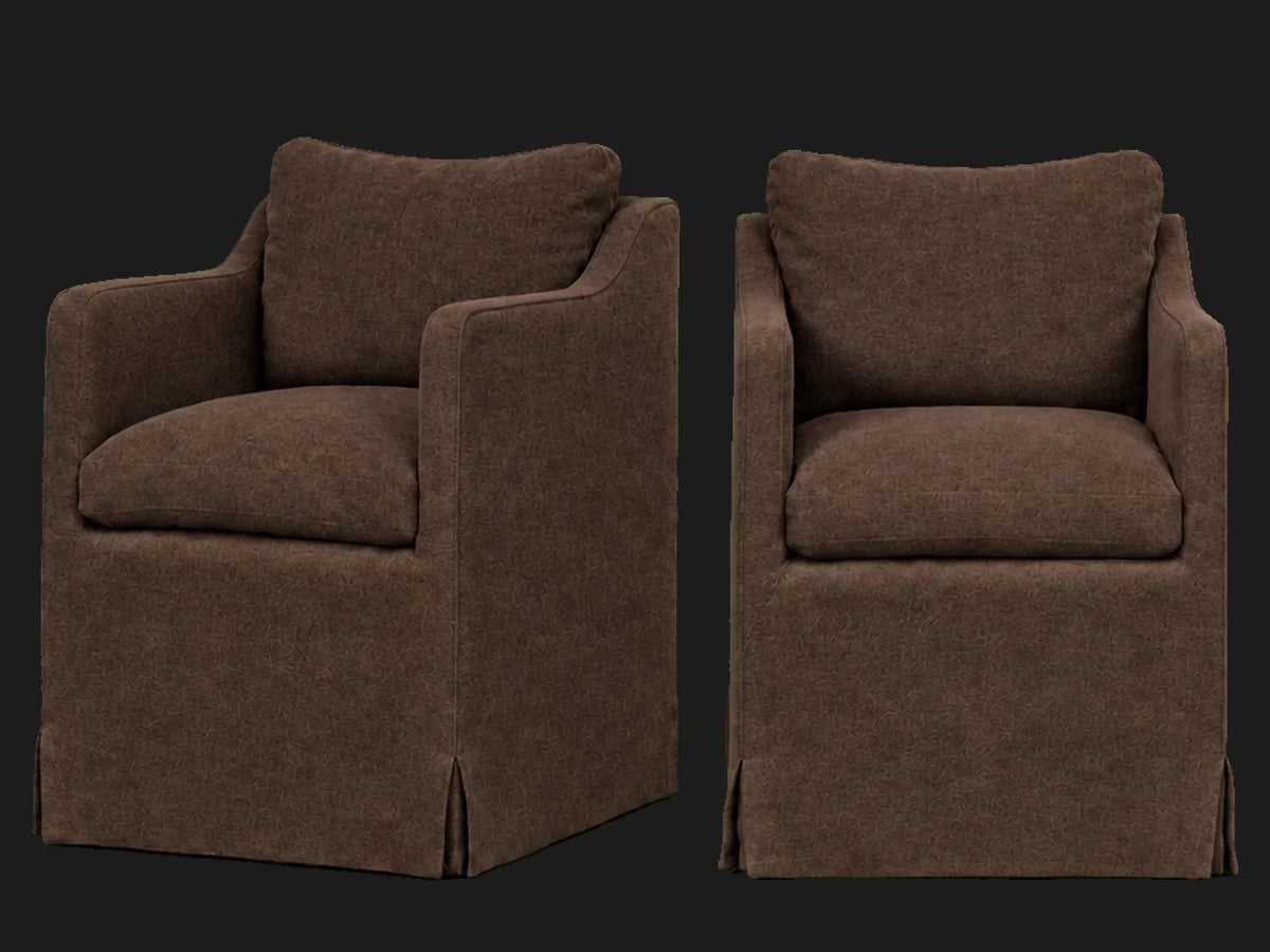 Amelia Dining Chair 2-piece set in Italian Brushed Wool Cocoa - front and three-quarter views #Fabric & Color_Italian Brushed Wool Cocoa