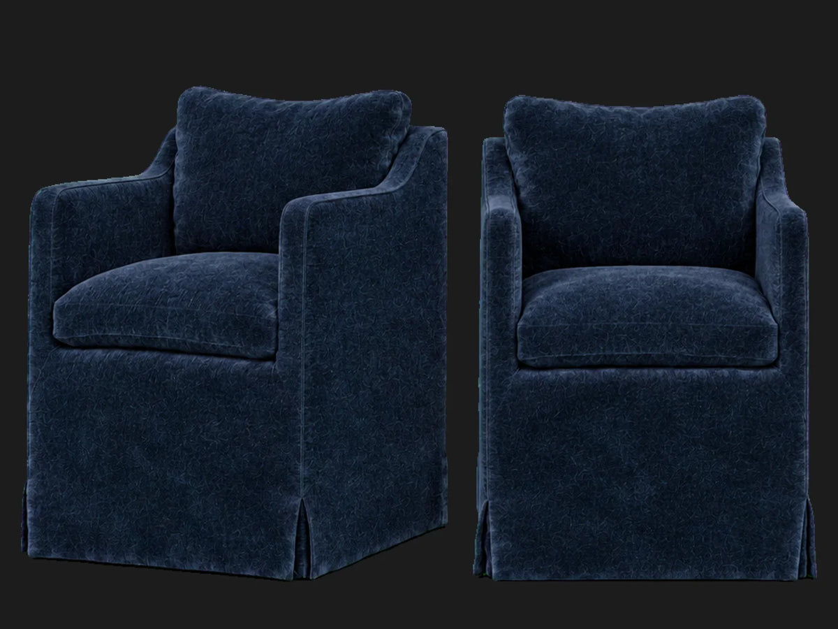Amelia Dining Chair 2-piece set in Mohair Admiral - front and three-quarter views #Fabric & Color_Mohair Admiral