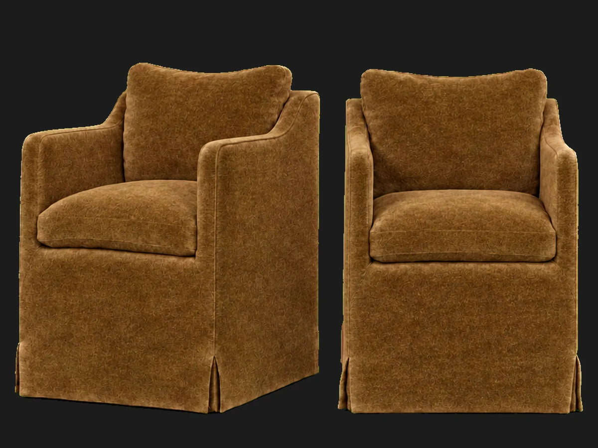 Amelia Dining Chair 2-piece set in Mohair Brown Sugar - front and three-quarter views #Fabric & Color_Mohair Brown Sugar