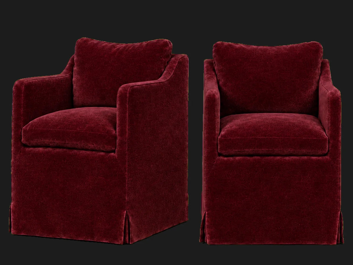 Amelia Dining Chair 2-piece set in Mohair Crimson - front and three-quarter views #Fabric & Color_Mohair Crimson