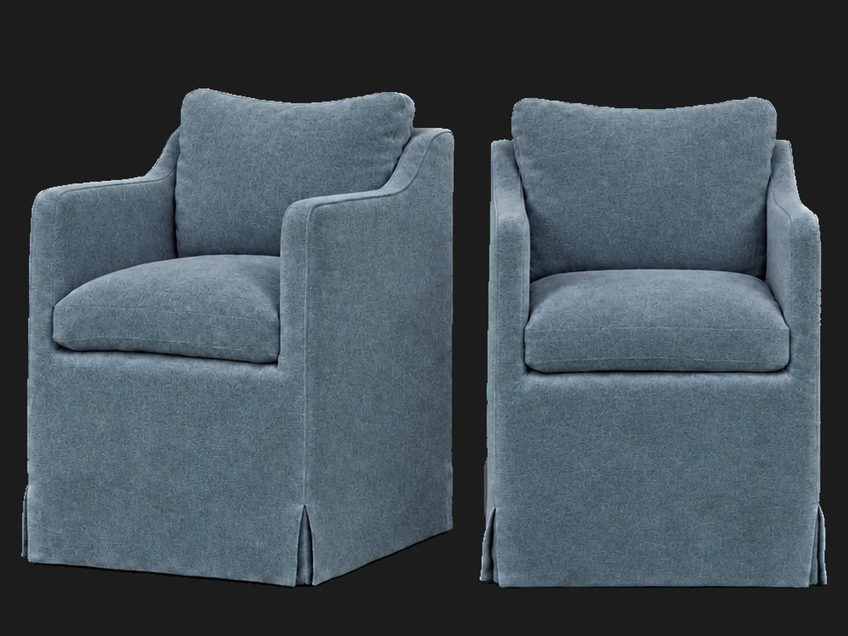 Amelia Dining Chair 2-piece set in Mohair Slate Blue - front and three-quarter views #Fabric & Color_Mohair Slate Blue