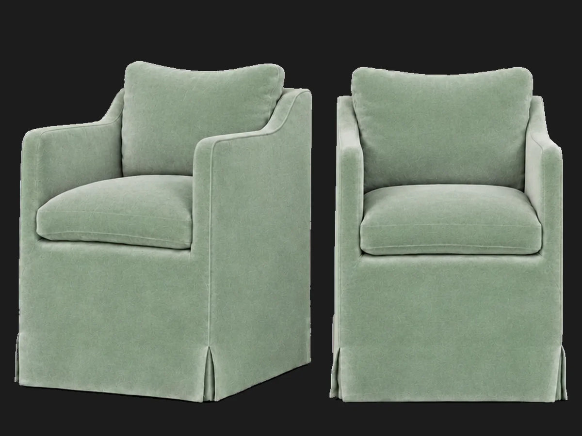 Amelia Dining Chair 2-piece set in Performance Velvet Seafoam - front and three-quarter views #Fabric & Color_Performance Velvet Seafoam