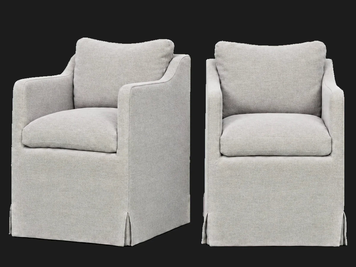 Amelia Dining Chair 2-piece set in Performance Woven Chenille Steel - front and three-quarter views #Fabric & Color_Performance Woven Chenille Steel