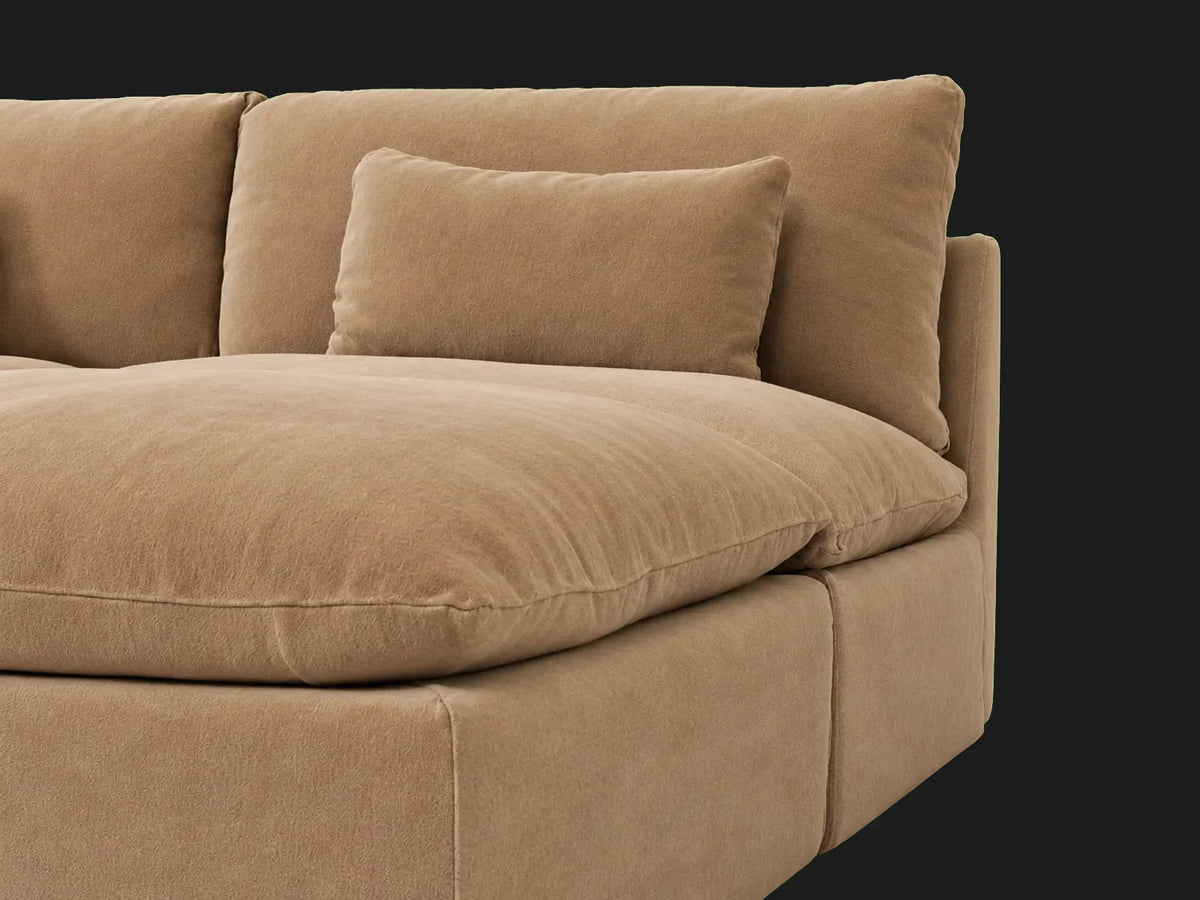Aria 4-Piece Chaise Sectional — Mohair Almond cushion and upholstery detail