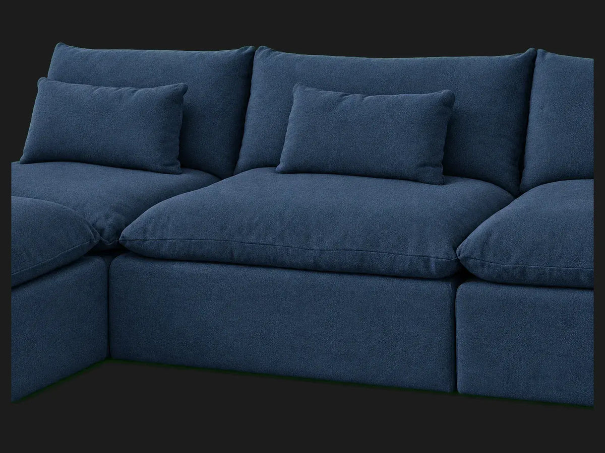Aria Slipcovered Modular Corner Sectional — cushion detail in Performance Linen Weave Bay
