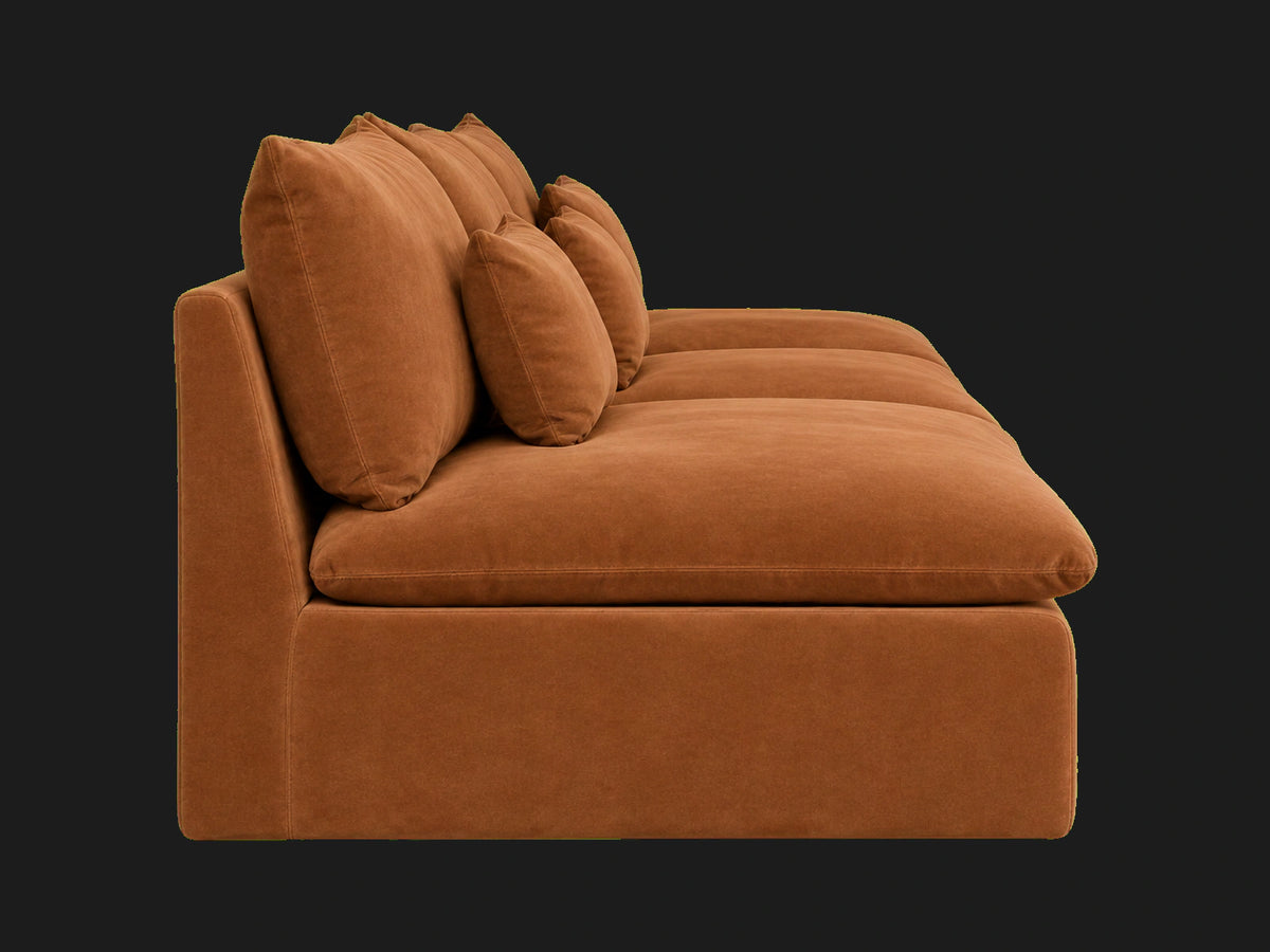 Aria Slipcovered Modular Sectional Sofa in Performance Velvet Cider — commanding deep-seat side view