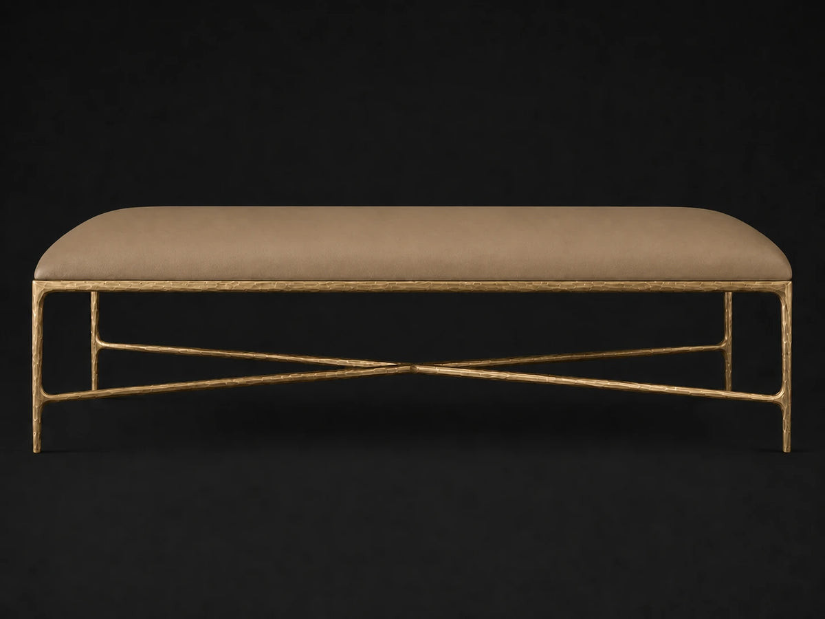 Rectangular Coffee Ottoman — Costa Leather Portobello — Forged Brass #Fabric & Color_Costa Leather Portobello