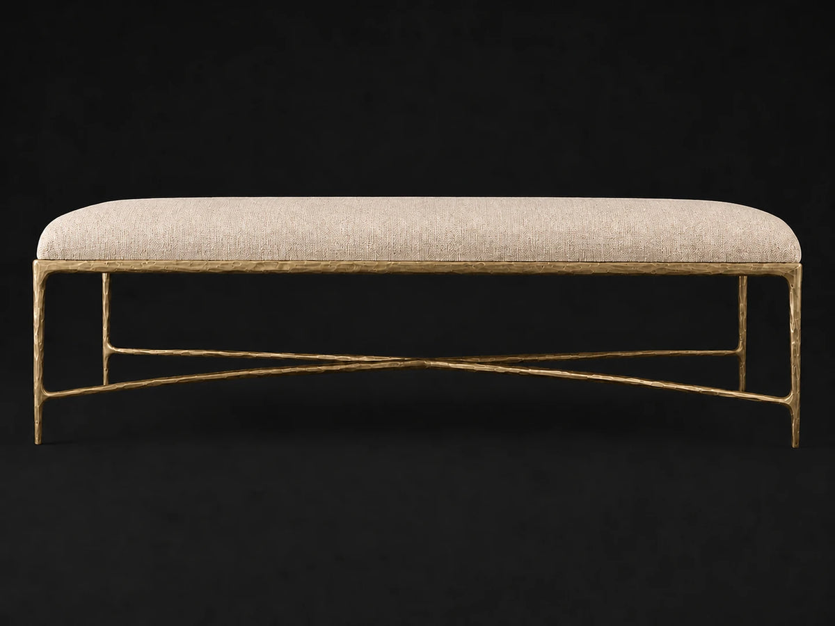 Rectangular Coffee Ottoman — Heritage Belgian Linen Petal — Forged Brass #Fabric & Color_Heritage Belgian Linen Petal