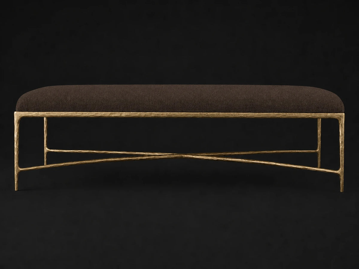 Rectangular Coffee Ottoman — Italian Brushed Wool Cocoa — Forged Brass #Fabric & Color_Italian Brushed Wool Cocoa