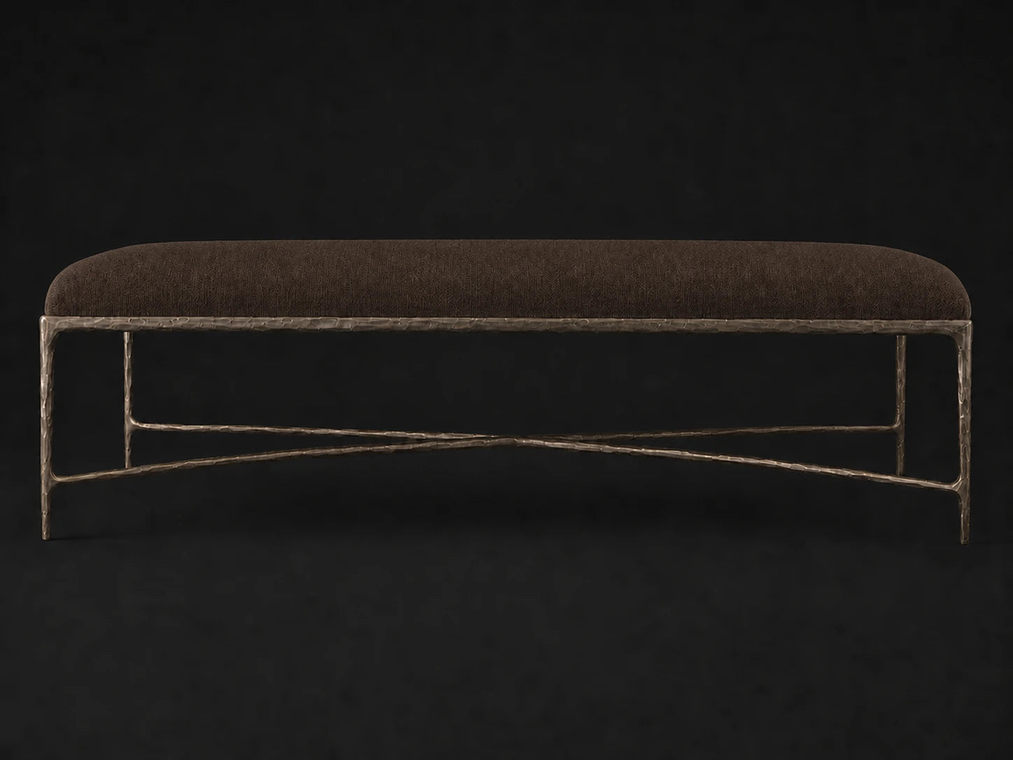 Rectangular Coffee Ottoman — Italian Brushed Wool Cocoa — Forged Bronze #Fabric & Color_Italian Brushed Wool Cocoa