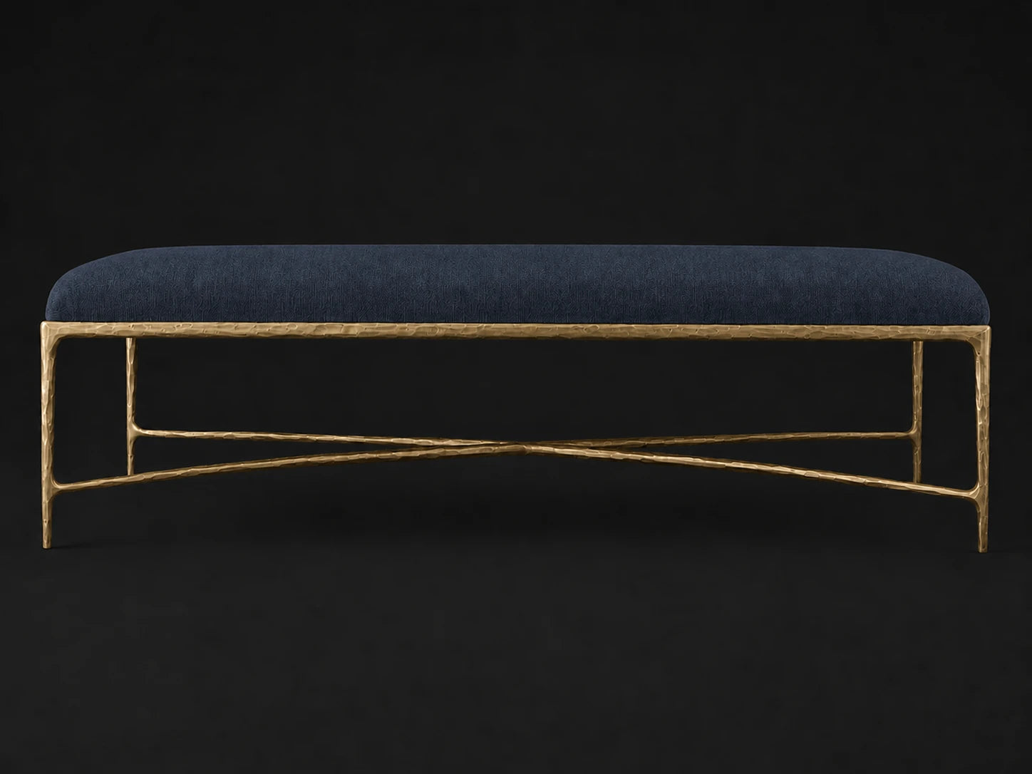 Rectangular Coffee Ottoman — Italian Brushed Wool Harbor — Forged Brass #Fabric & Color_Italian Brushed Wool Harbor