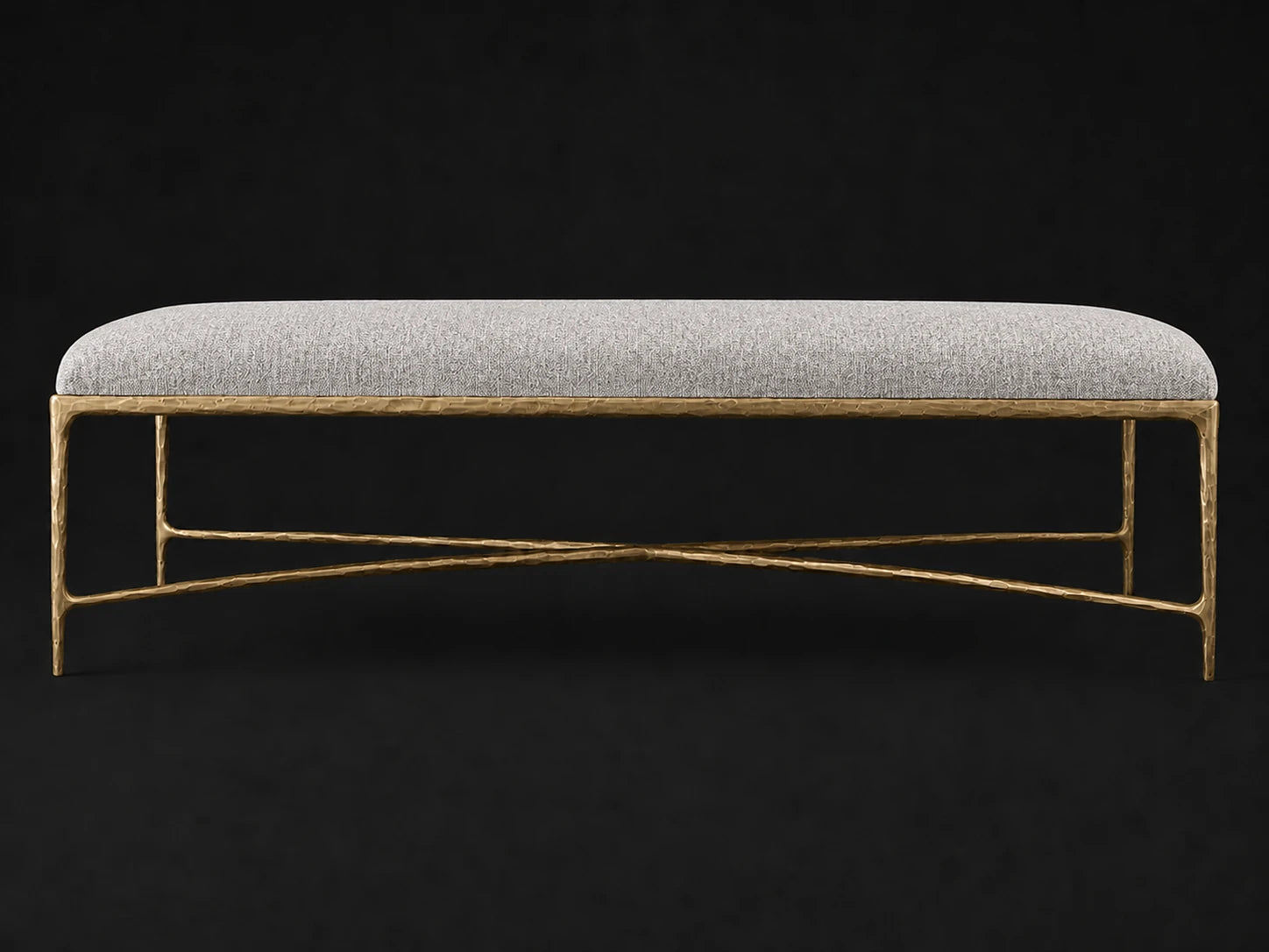 Rectangular Coffee Ottoman — Italian Brushed Wool Moon — Forged Brass #Fabric & Color_Italian Brushed Wool Moon