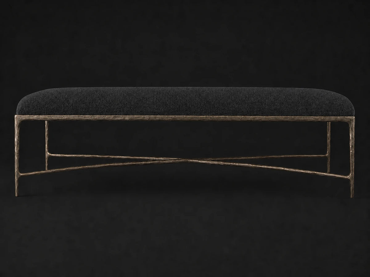 Rectangular Coffee Ottoman — Italian Brushed Wool Pepper — Forged Bronze #Fabric & Color_Italian Brushed Wool Pepper