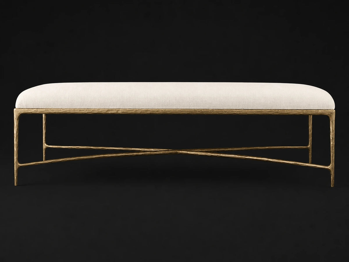 Rectangular Coffee Ottoman — Italian Brushed Wool Vanilla — Forged Brass #Fabric & Color_Italian Brushed Wool Vanilla