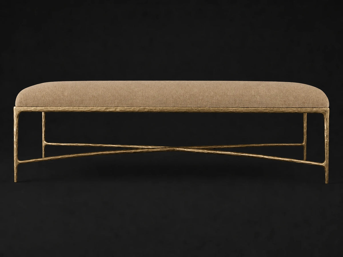 Rectangular Coffee Ottoman — Mohair Almond — Forged Brass #Fabric & Color_Mohair Almond