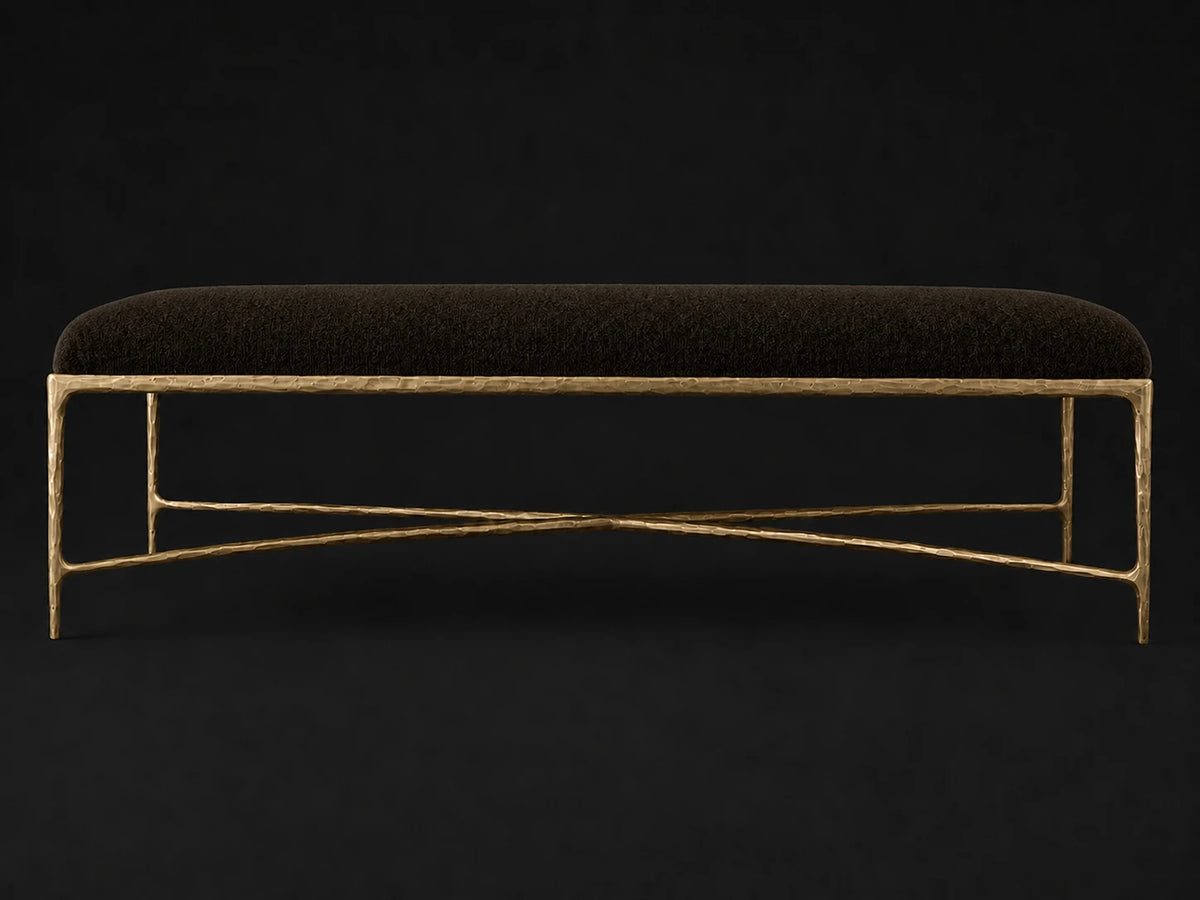 Rectangular Coffee Ottoman — Mohair Chocolate — Forged Brass #Fabric & Color_Mohair Chocolate