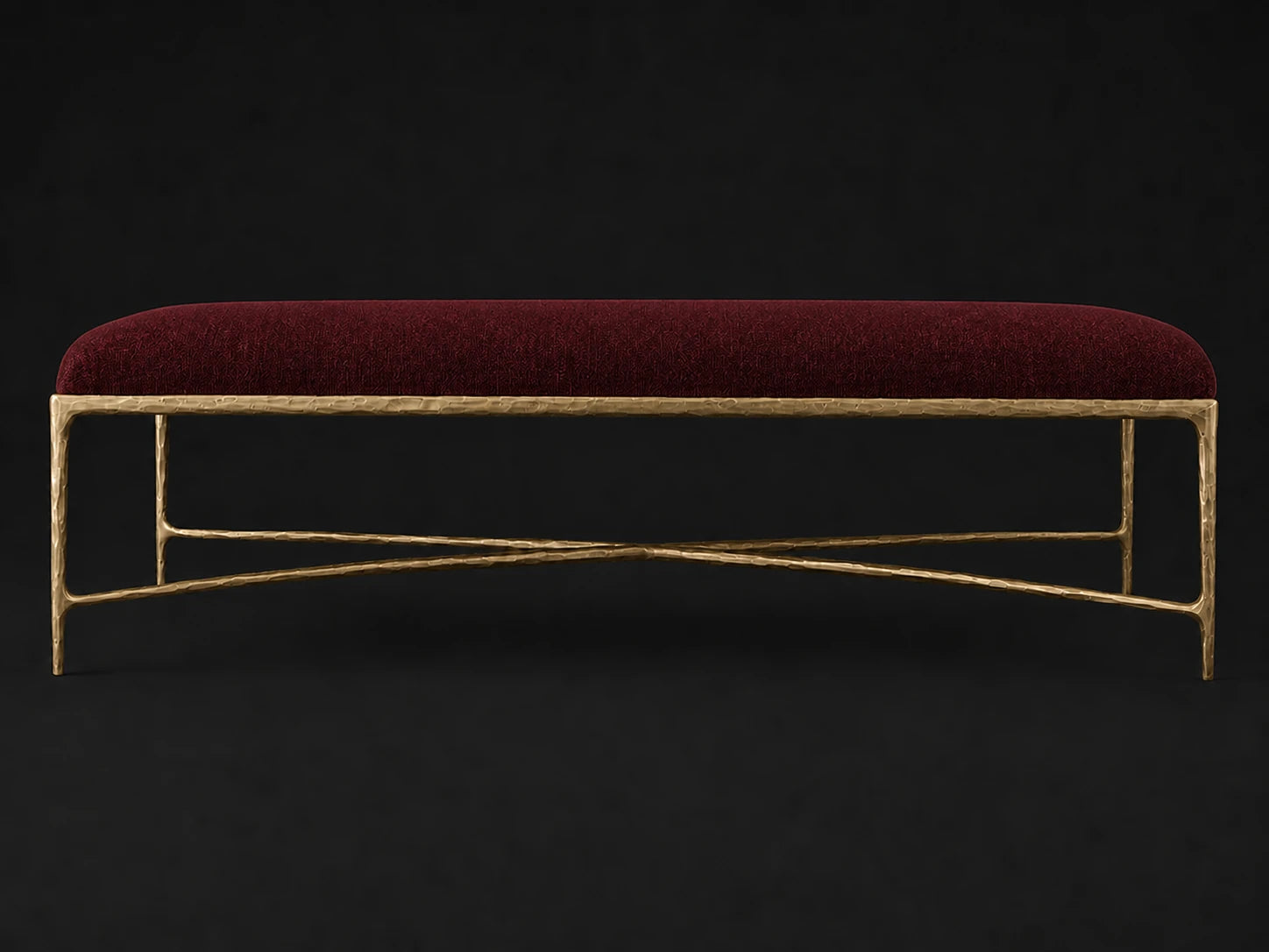Rectangular Coffee Ottoman — Mohair Crimson — Forged Brass #Fabric & Color_Mohair Crimson