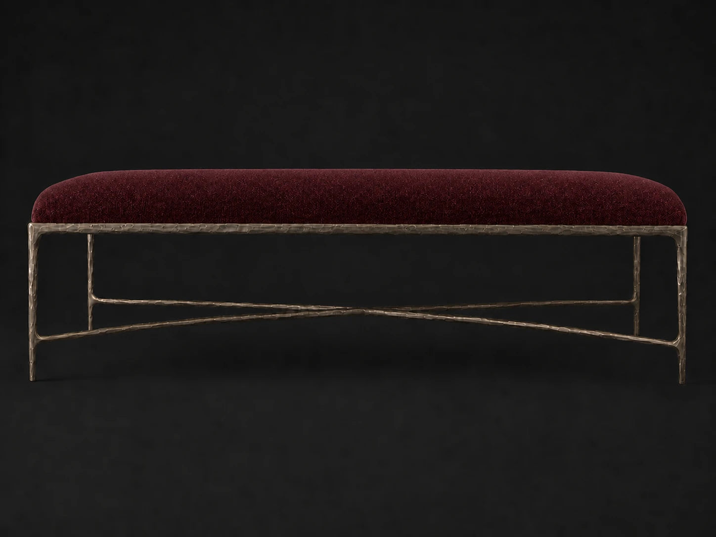Rectangular Coffee Ottoman — Mohair Crimson — Forged Bronze #Fabric & Color_Mohair Crimson