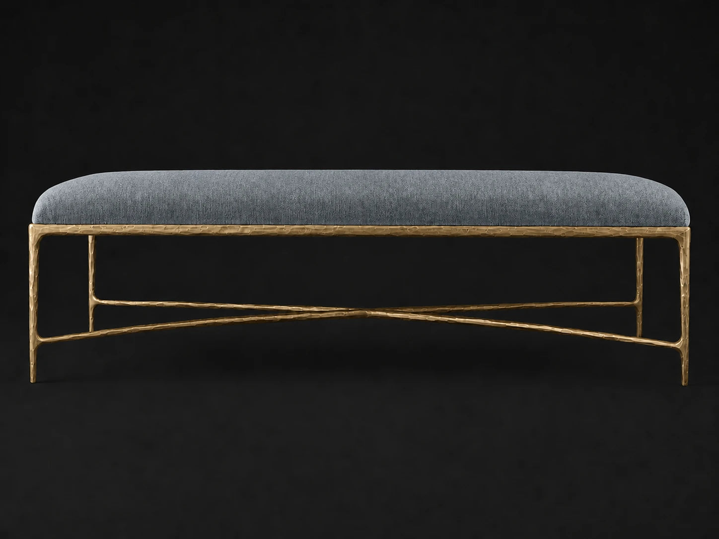 Rectangular Coffee Ottoman — Mohair Slate Blue — Forged Brass #Fabric & Color_Mohair Slate Blue