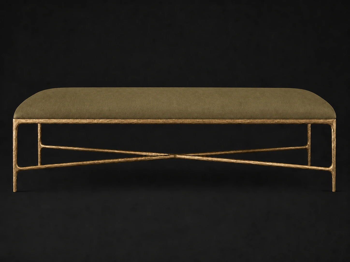 Rectangular Coffee Ottoman — Nubuck Leather Artichoke — Forged Brass #Fabric & Color_Nubuck Leather Artichoke
