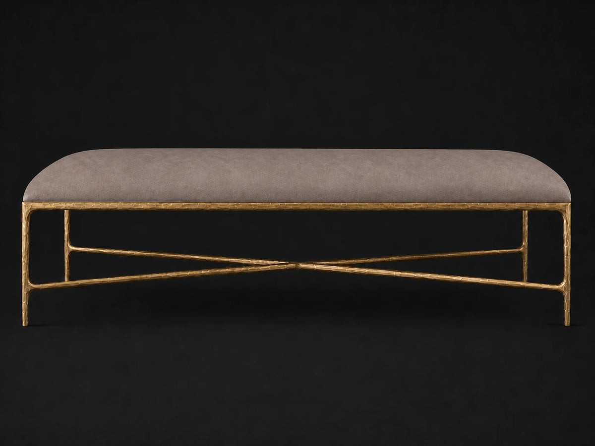 Rectangular Coffee Ottoman — Nubuck Leather Asphalt — Forged Brass #Fabric & Color_Nubuck Leather Asphalt