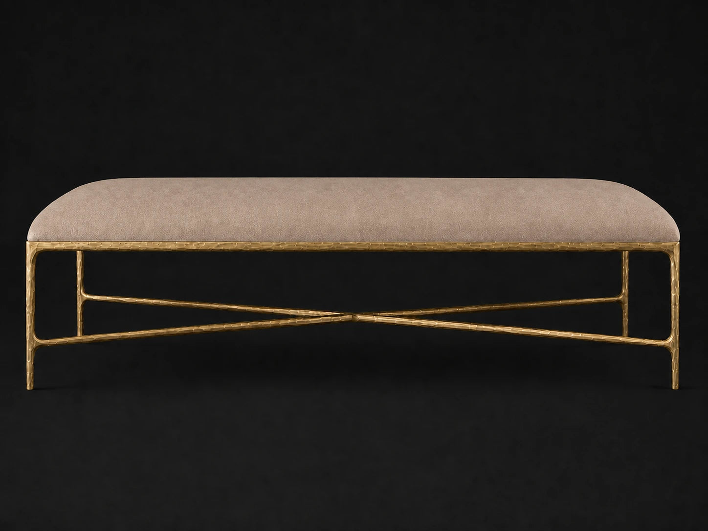 Rectangular Coffee Ottoman — Nubuck Leather Fawn — Forged Brass #Fabric & Color_Nubuck Leather Fawn