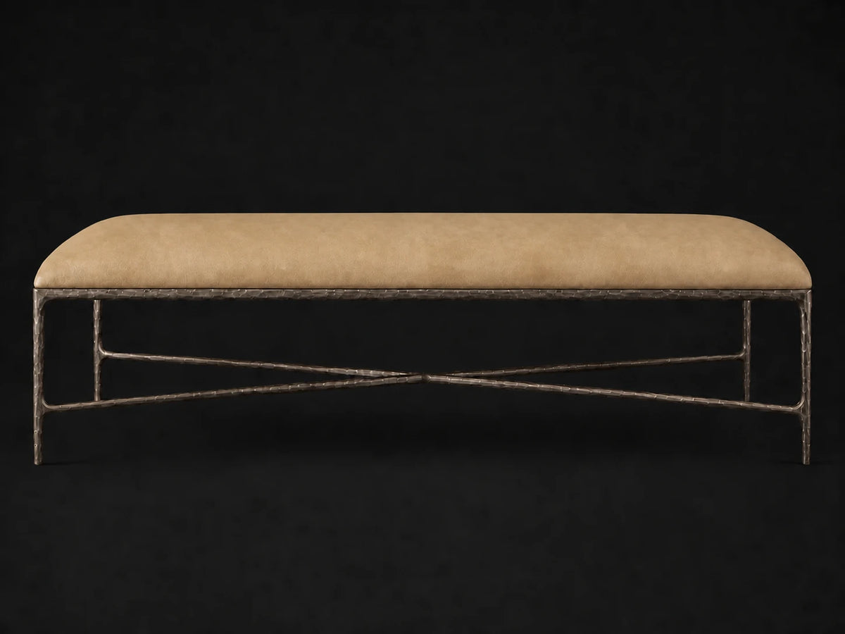 Rectangular Coffee Ottoman — Nubuck Leather Rye — Forged Bronze #Fabric & Color_Nubuck Leather Rye