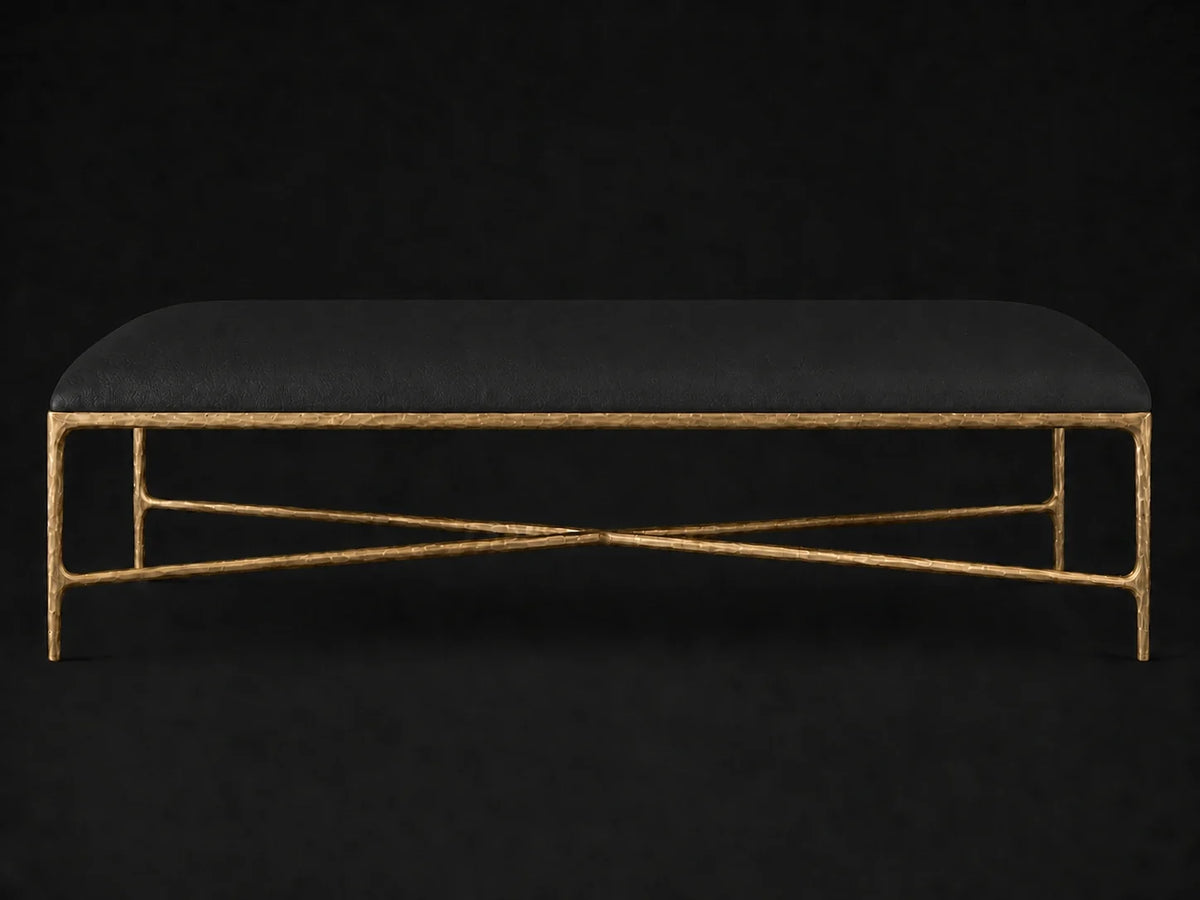 Rectangular Coffee Ottoman — Pebbled Leather Ink — Forged Brass #Fabric & Color_Pebbled Leather Ink