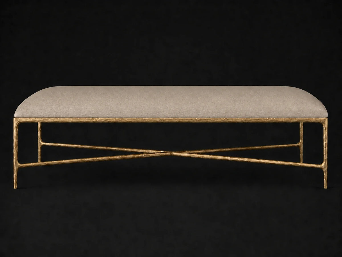 Rectangular Coffee Ottoman — Pebbled Leather Stone — Forged Brass #Fabric & Color_Pebbled Leather Stone