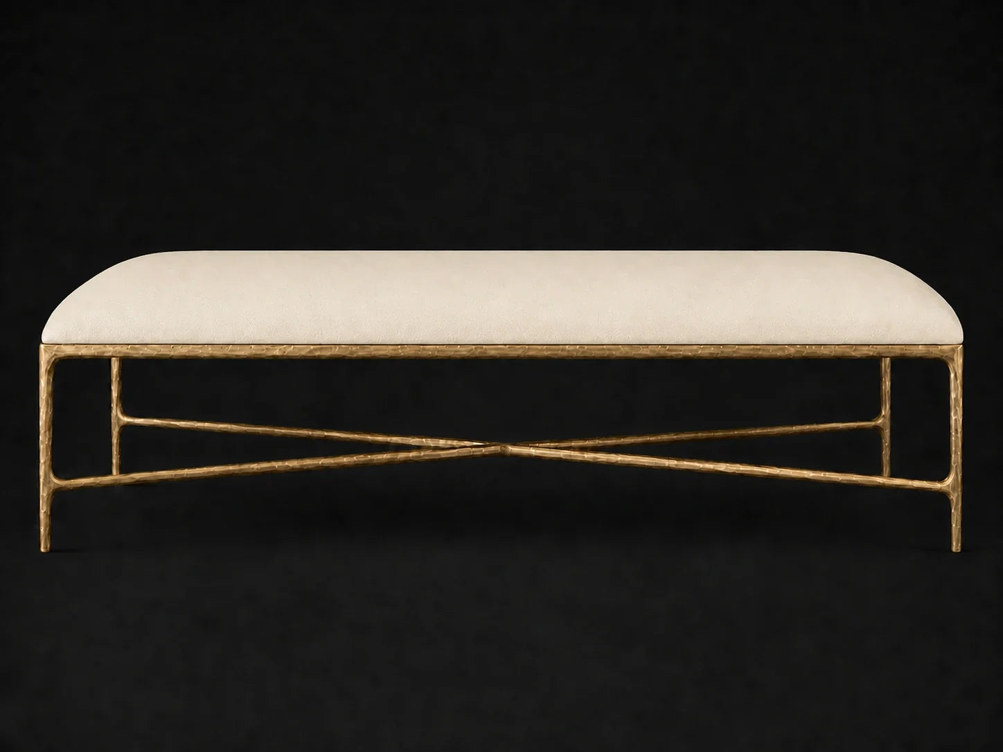 Rectangular Coffee Ottoman — Pebbled Leather Swan — Forged Brass #Fabric & Color_Pebbled Leather Swan