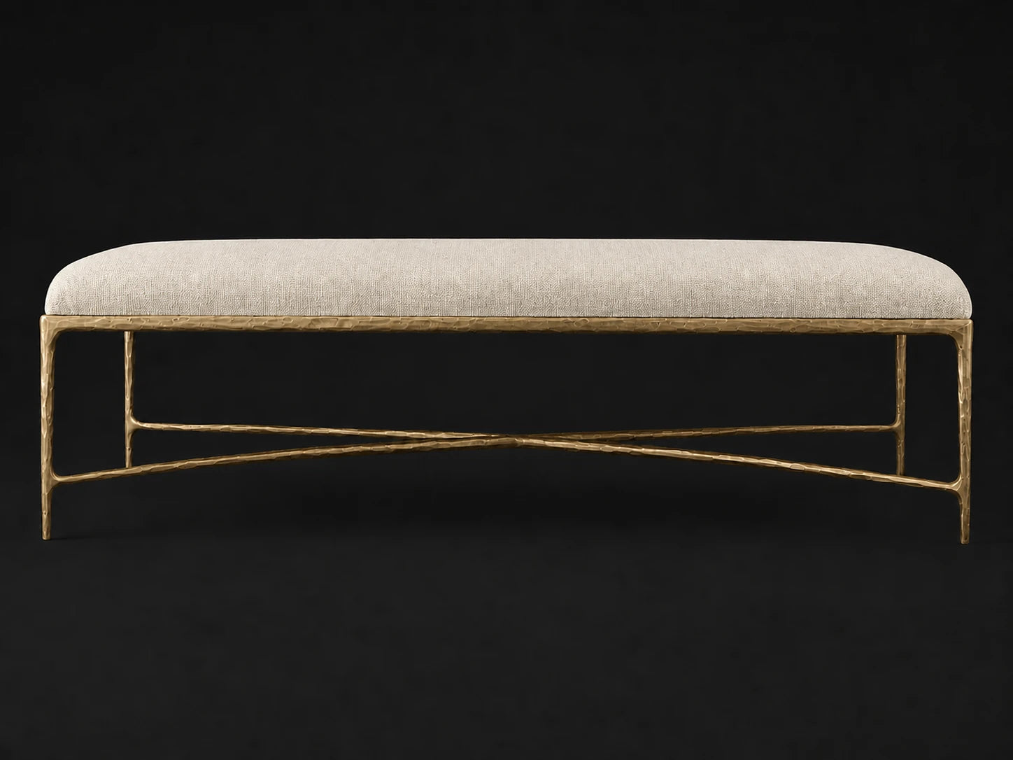 Rectangular Coffee Ottoman — Performance Linen Weave Beige — Forged Brass #Fabric & Color_Performance Linen Weave Beige