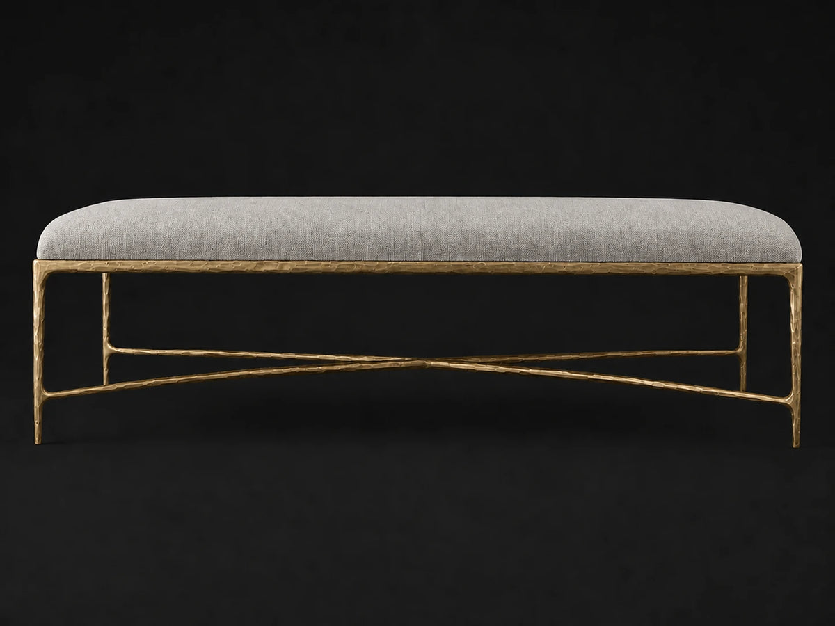 Rectangular Coffee Ottoman — Performance Linen Weave Cloud — Forged Brass #Fabric & Color_Performance Linen Weave Cloud