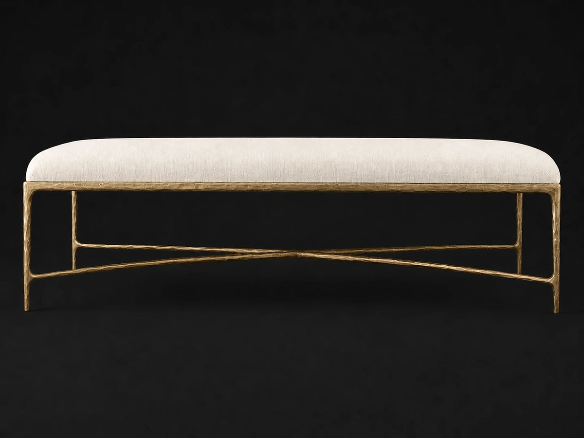 Rectangular Coffee Ottoman — Performance Linen Weave Flour — Forged Brass #Fabric & Color_Performance Linen Weave Flour