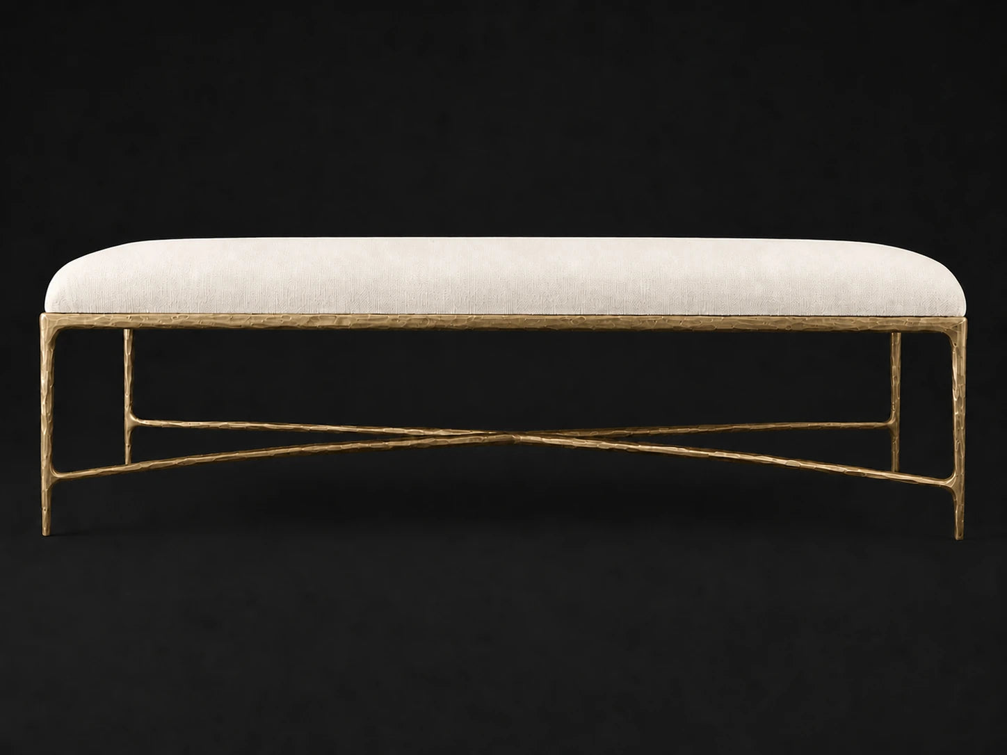 Rectangular Coffee Ottoman — Performance Linen Weave Pure White — Forged Brass #Fabric & Color_Performance Linen Weave Pure White