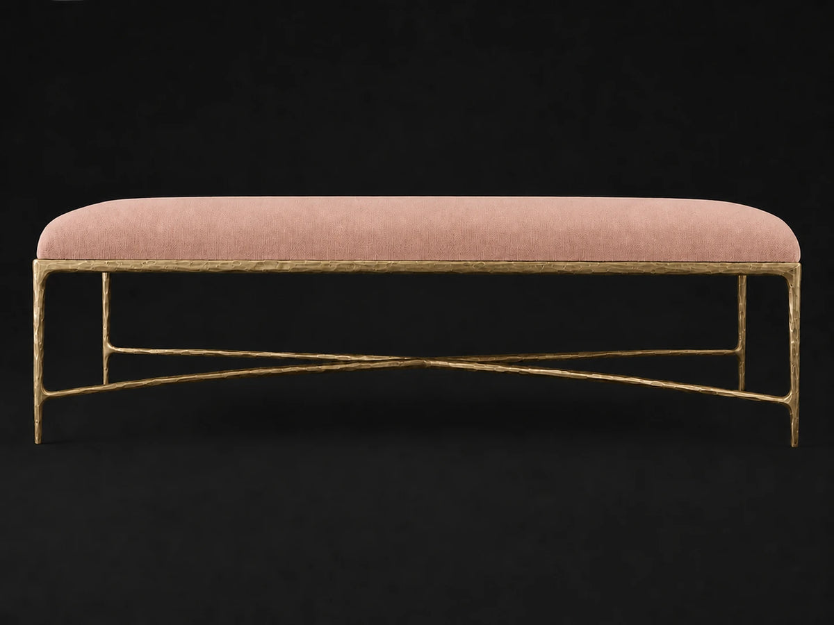 Rectangular Coffee Ottoman — Performance Velvet Blossom — Forged Brass #Fabric & Color_Performance Velvet Blossom