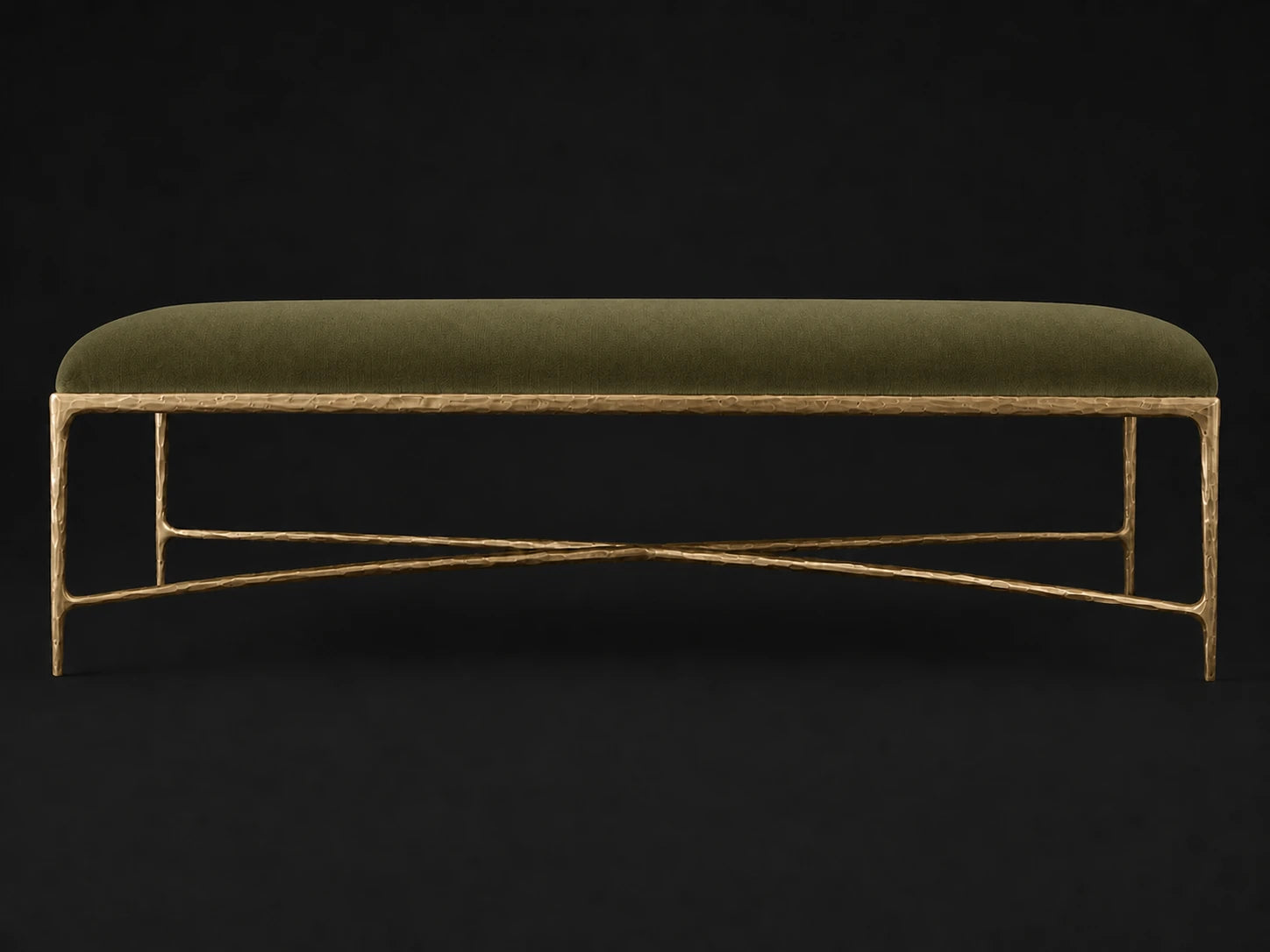 Rectangular Coffee Ottoman — Performance Velvet Olive — Forged Brass #Fabric & Color_Performance Velvet Olive