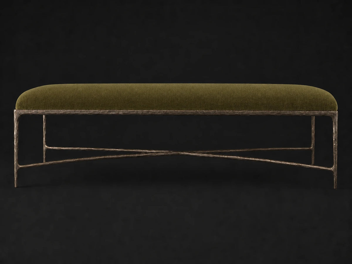 Rectangular Coffee Ottoman — Performance Velvet Olive — Forged Bronze #Fabric & Color_Performance Velvet Olive