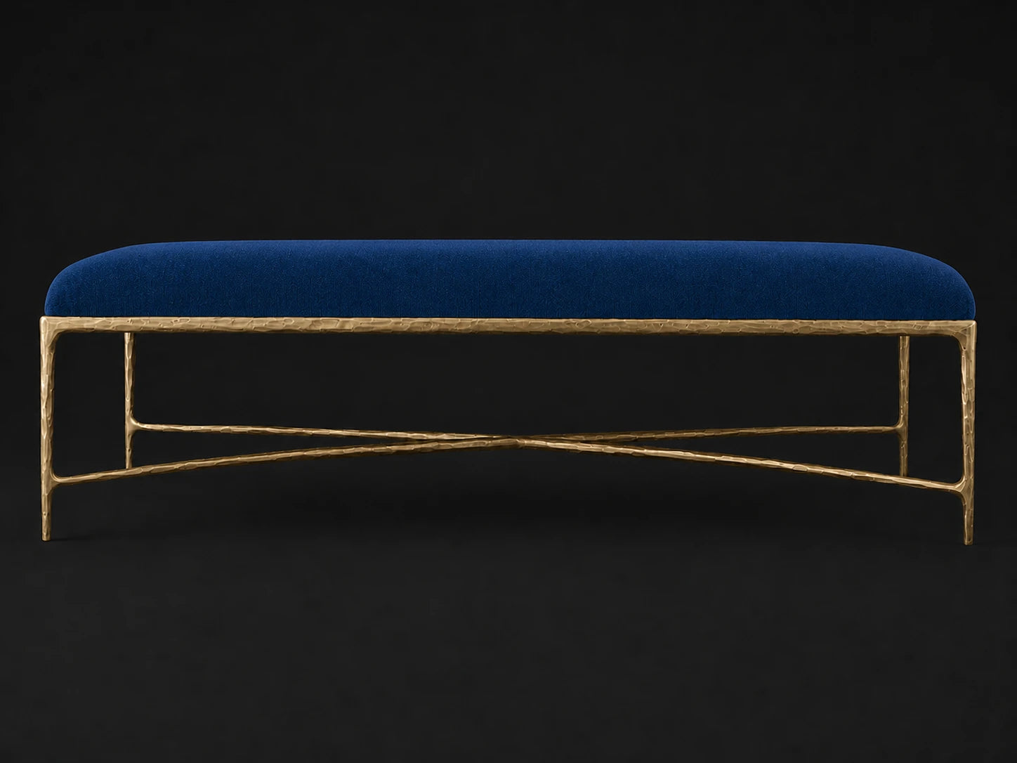 Rectangular Coffee Ottoman — Performance Velvet Sapphire — Forged Brass #Fabric & Color_Performance Velvet Sapphire