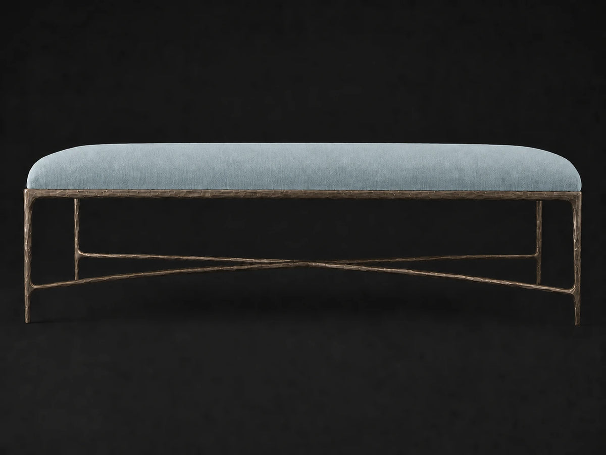 Rectangular Coffee Ottoman — Performance Velvet Sky — Forged Bronze #Fabric & Color_Performance Velvet Sky