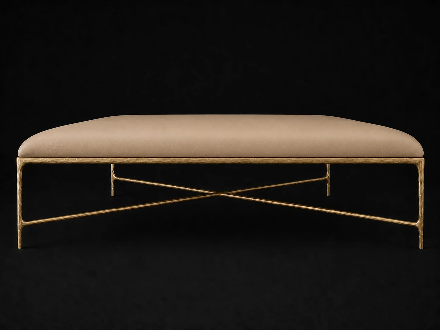 Square Coffee Ottoman — Costa Leather Ridge — Forged Brass #Fabric & Color_Costa Leather Ridge