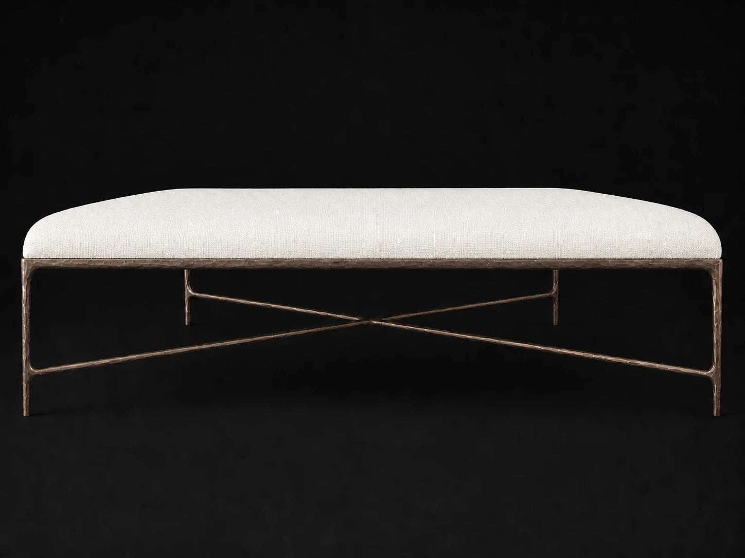 Square Coffee Ottoman — Heritage Belgian Linen Egret — Forged Bronze #Fabric & Color_Heritage Belgian Linen Egret