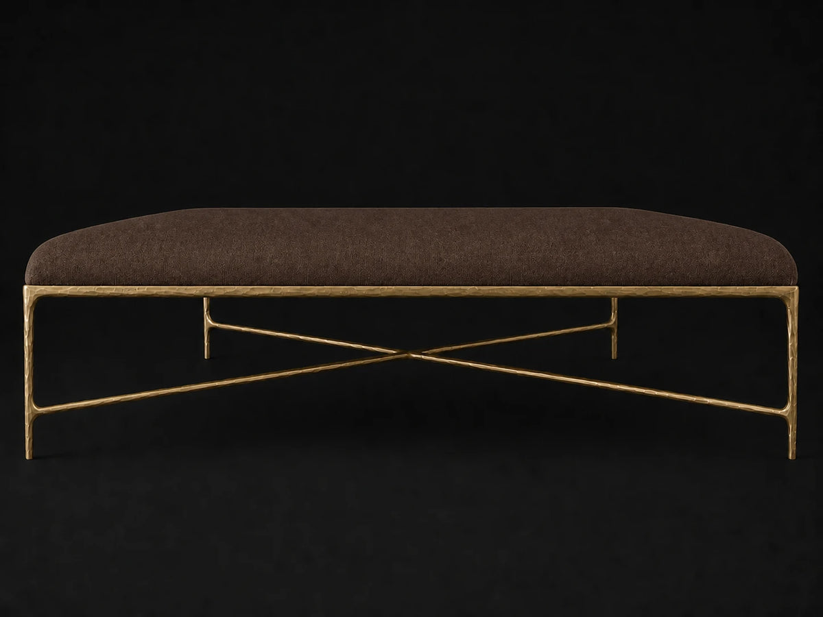 Square Coffee Ottoman — Italian Brushed Wool Cocoa — Forged Brass #Fabric & Color_Italian Brushed Wool Cocoa
