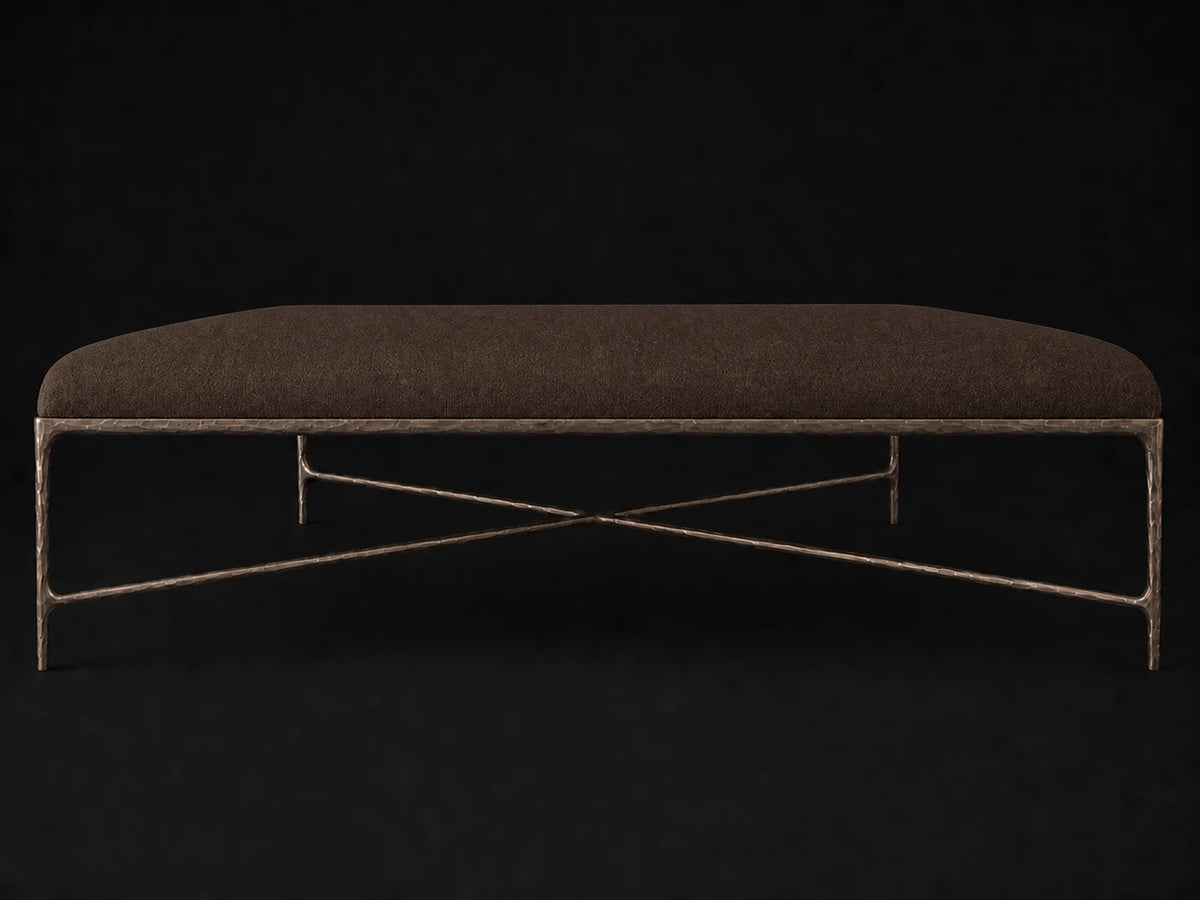 Square Coffee Ottoman — Italian Brushed Wool Cocoa — Forged Bronze #Fabric & Color_Italian Brushed Wool Cocoa